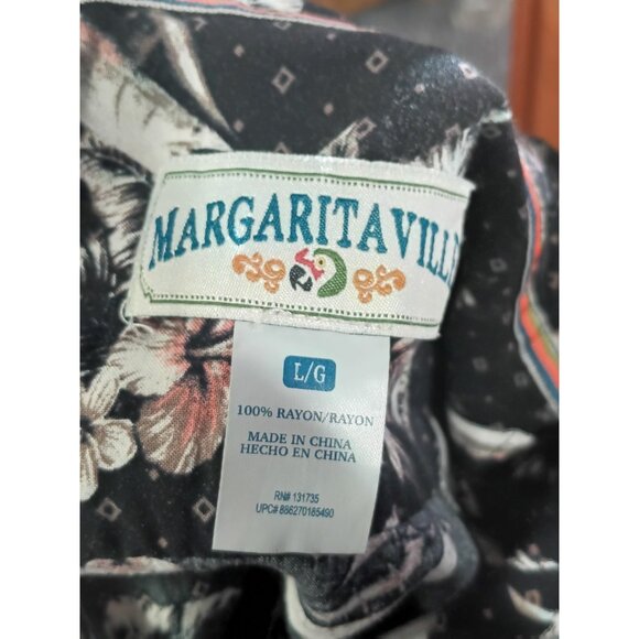 Margaritaville Shirt Men's Large Hawaiian Floral Marlins Button Up Beach Black - Picture 3 of 6